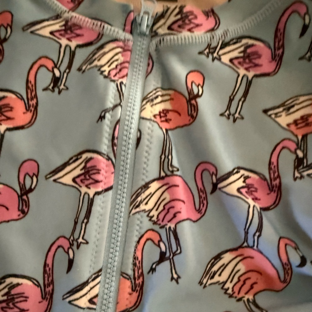 Tea Collection Long Rash Guard One-Piece Fabulous Flamingos Swimsuit - Picture 3 of 3
